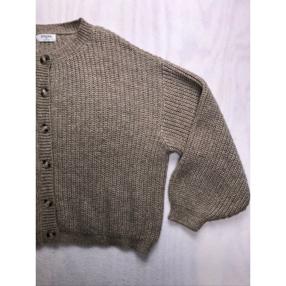 Zenana Womens 3X Oversized Cardigan Sweater Tan Ribbed Knit Lantern Sleeve - Picture 3 of 16